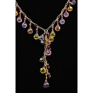 Nina Nguyen Crystal Y Drop Necklace 925 Sterling Silver Gold Tone Signed BinK